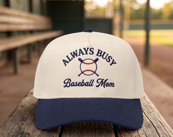 Always Busy Baseball Mom Hat, Cream Navy Two Tone Embroidered Sports Dad Cap