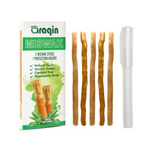 Pack of 5 Miswak Sticks for Teeth with Holder – Vacuum Sealed Sewak Stick, Natural Toothbrush