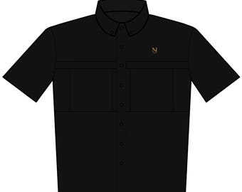 Minimal Monogram M chest embroidery Shirt | Short Sleeve Button-Up