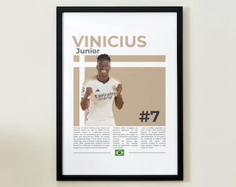 Vinícius Júnior Poster, Real Madrid Football Star Wall Art, Soccer Portrait Print