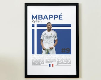 Kylian Mbappé Poster, Real Madrid Football Star Wall Art, Soccer Portrait Print