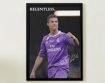 Cristiano Ronaldo Relentless Poster, Real Madrid Football Legend Wall Art Print