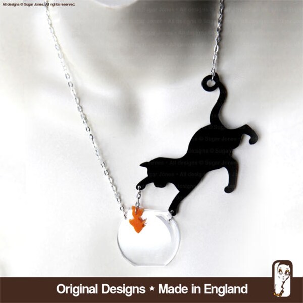 Collar de gato con pescado - Collar de gato Perspex - Gato & pescado - Pescado de azúcar Jones - Meow