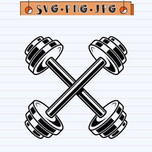 Gekruiste halters SVG, gekruiste halters PNG, sportschool fitness gesneden bestand, clipart, digitaal bestand, SVG-bestand, silhouet, directe download, trainen