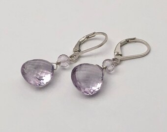 Pink Amethyst Gemstone Earrings, Handmade Sterling Silver Earrings, OOAK Gemstone Earrings under 40, Angela Cuartas Jewelry