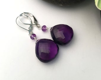 Amethyst Earrings, Gemstone Earrings, Handmade Sterling Silver Dainty Earrings, OOAK Gemstone Earrings under 80, Angela Cuartas Jewelry