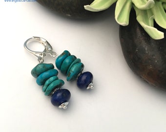 Natural Turquoise Gemstone, Dumortierite Gemstone, Sterling Silver Dainty Earrings, OOAK Gemstone Earrings under 50, Angela Cuartas Jewelry