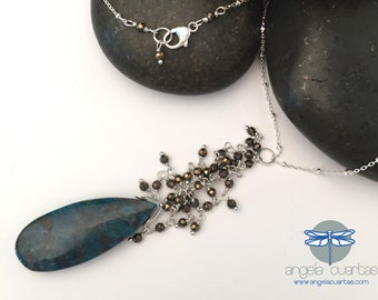 Apatite Gemstone, Pyrite Stone, OOAK Statement Necklace under 100, Dainty Necklace