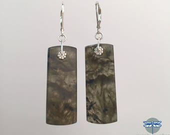 Labradorite Gemstone Earrings, Sterling Silver Earrings, OOAK Natural Gemstone Earrings under 60, Angela Cuartas Jewelry