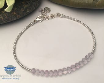 Pink Amethyst Bracelet, Gemstone Bracelet, Handmade Sterling Silver Bracelet, OOAK Gemstone Bracelet under 60, Angela Cuartas Jewelry