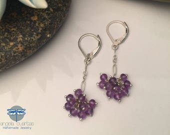 Amethyst Earrings, Gemstone Earrings, Handmade Sterling Silver Dainty Earrings, OOAK Gemstone Earrings under 50, Angela Cuartas Jewelry