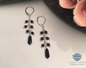 Black Onyx Gemstone Earrings, Gemstone Earrings, Sterling Silver Earrings, Dainty Earrings, OOAK Earrings under 50, Angela Cuartas Jewelry