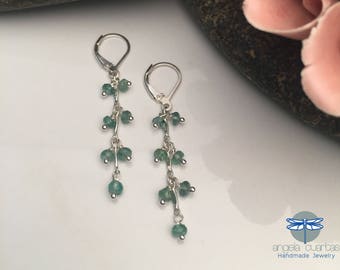 Emerald Earrings, Dainty Gemstone Earrings, Cluster Dangle Earrings, OOAK Sterling Silver Earrings under 50