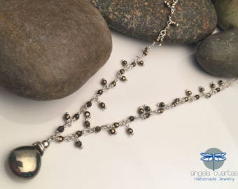 Pyrite Gemstone Necklace, Gold Gemstone Necklace, Sterling Silver Necklace, OOAK Necklace, OOAK Necklace, Angela Cuartas Jewelry