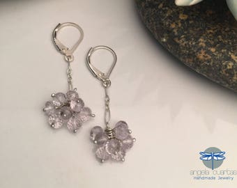 Pink Amethyst Earrings, Gemstone Earrings, Handmade Sterling Silver Earrings, OOAK Gemstone Earrings under 50, Angela Cuartas Jewelry