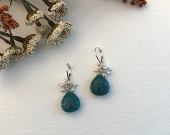 Chrysocolla Gemstone, Freshwater Pearls, Handmade Sterling Silver Earrings, OOAK Gemstone Earrings under 60, Angela Cuartas Jewelry