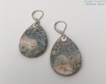 Galaxy Jasper Gemstone Earrings, Sterling Silver Earrings, OOAK Natural Gemstone Earrings under 60, Angela Cuartas Jewelry