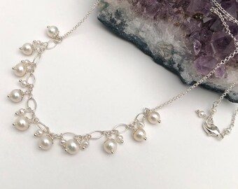 Freshwater Pearl Gemstone Necklace, Sterling Silver Necklace, Dainty Necklace, OOAK Gemstone Necklace under 70