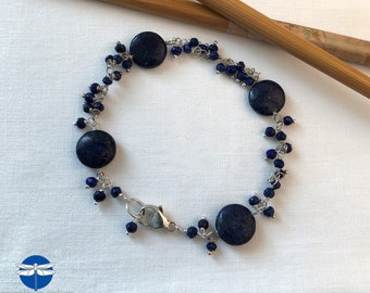 Lapis Lazuli Gemstone Bracelet, Blue Gemstone Bracelet, Sterling Silver Bracelet, Dainty Bracelet, OOAK Gemstone Bracelet under 60