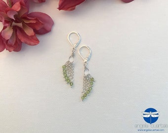 Peridot Gemstone Earrings, Green Stone Earrings, Sterling Silver Earrings, OOAK Dainty Earrings under 40