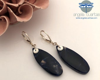 Sodalite Gemstone Earrings, Sterling Silver Earrings, OOAK Natural Dainty Gemstone Earrings under 50, Angela Cuartas Jewelry