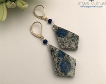 K2 Jasper Gemstone Earrings, Lapis Lazuli, Sterling Silver Earrings, OOAK Natural Gemstone Earrings under 70, Angela Cuartas Jewelry