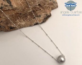 Freshwater Pearl Gemstone Necklace, Gray Pearl Necklace, Handmade Sterling Silver Necklace, OOAK Necklace Under 40, Angela Cuartas Jewelry