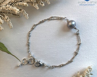 Freshwater Pearl Gemstone Bracelet, Gray Pearl Bracelet, Sterling Silver Bracelet, OOAK Bracelet Under 40, Angela Cuartas Jewelry