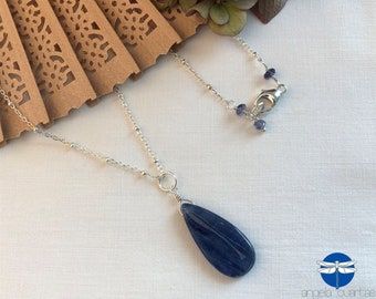 Blue Kyanite Gemstone Necklace, Natural Stone, Handmade Sterling Silver Necklace, OOAK Gemstone Necklace under 50, Angela Cuartas Jewelry