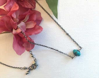 Turquoise Gemstone Necklace, Handmade Oxidized Sterling Silver Necklace, OOAK Necklace Under 40, Angela Cuartas Jewelry