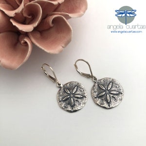 Sand Dollar Earrings, Sterling Silver Earrings, Dangling Earrings, Dainty Earrings, Sterling Silver Earrings under 40 image 1