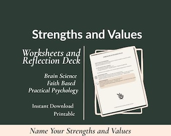 Strengths and Values Worksheet + Card Deck Bundle | Printable Self Discovery Toolkit