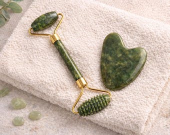 Jade Roller & Gua Sha – Set oder einzeln, Gesichts Massage, Jade Face Roller, Gua Sha Stein, Skincare Tool, Beauty Geschenk