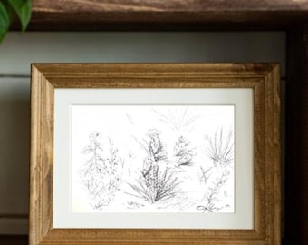 Boceto dibujado a mano de los campos de Texas con carboncillo. Impresión digital.