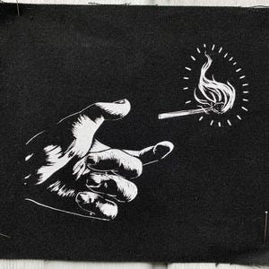 Firestarter Patch | Burning Match sew on | Crust Punk Goth screen printed Accessory