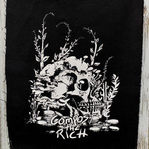 Kompostera de rika | Screentryckt ryggpatch | DIY Crust Punk Goth | Ät de rika | stor sy-på för Battle Jacket Hoodies Västar
