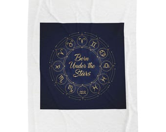 Born Under the Stars Velveteen Blanket | Zodiac Constellation, Moon Phase Celestial Decor