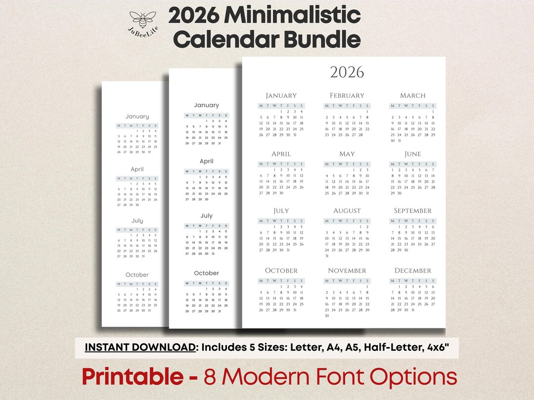 Printable 2026 Desk Calendar Bundle | Minimalist Modern Fonts | Year at ...