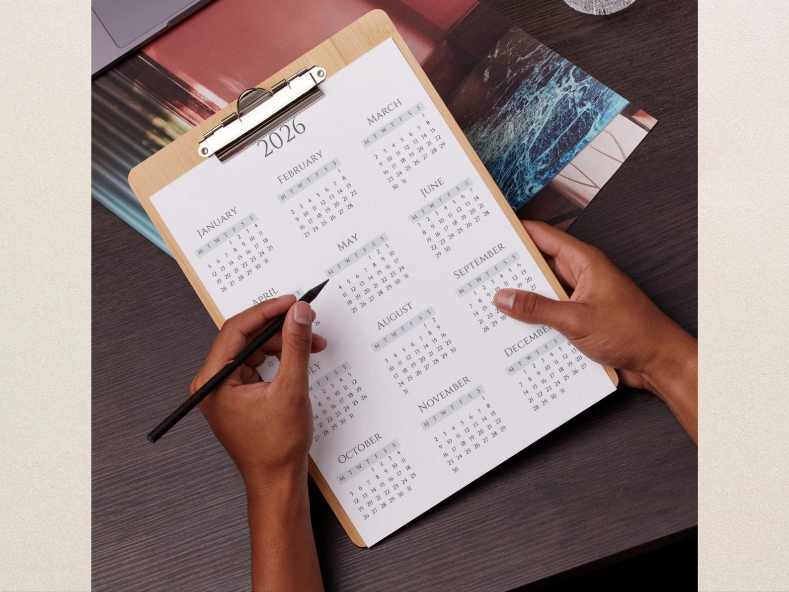 2026 Printable Minimalist Calendar | Year at a Glance | Monday & Sunday ...
