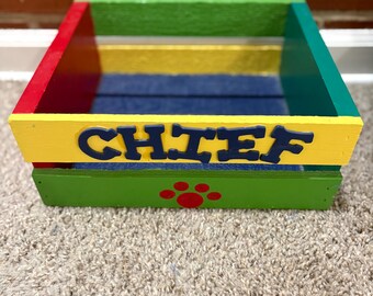 Caja de juguetes personalizada para mascotas con nombre y huella de pata (9,5 x 11,5 x 4,5)