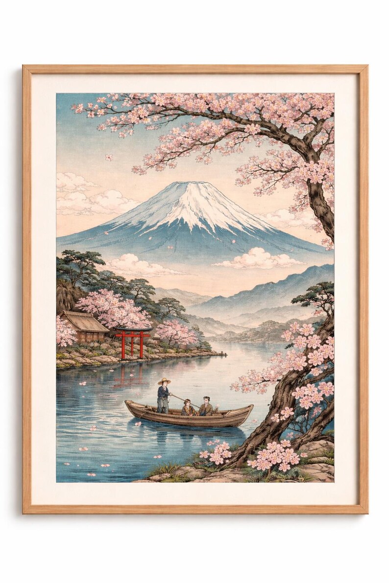 Mount Fuji Cherry Blossoms Rolled Poster | Japanese Landscape Print - Etsy