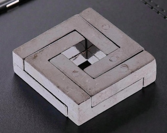 Vierkant metalen puzzelslot, in elkaar grijpende gegoten zinkpuzzel, bureauspel op expertniveau, cadeau voor hem, voor haar
