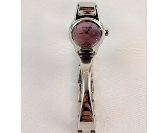 Episode 6491 Womens Quartz Watch Silver Tone Bangle Bracelet Purple Dial Repair