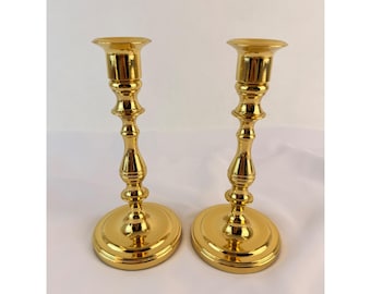 Juego de 2 candelabros Baldwin de latón, acabado dorado pulido, 17 cm (6,75 pulgadas), fabricados en EE. UU.
