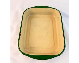 Bandeja para asar de esmalte vintage, color verde y crema, rectangular, de 28 cm (11 pulgadas)