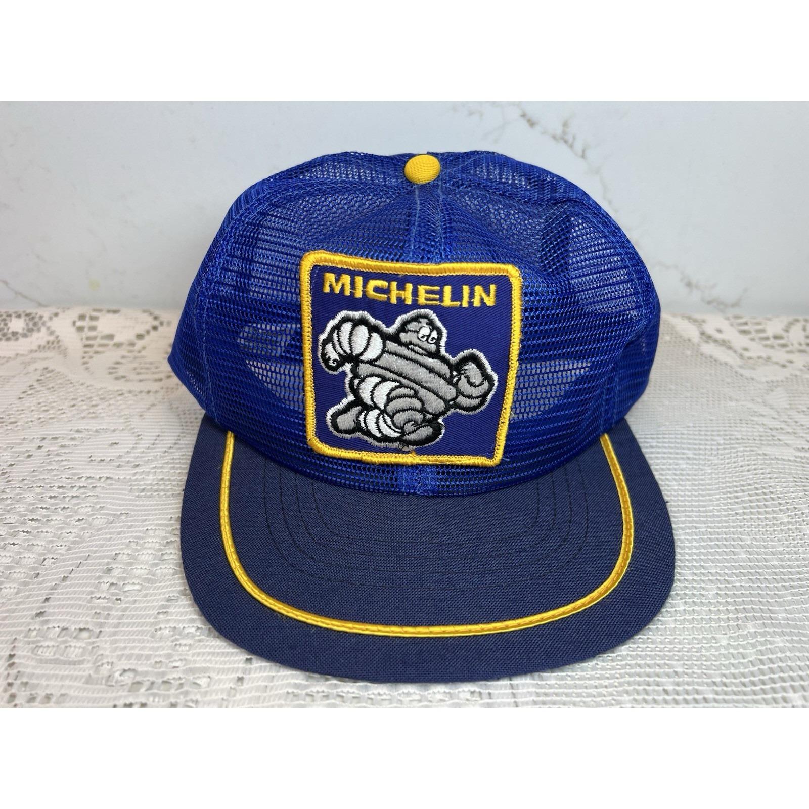 Retro 70s Michelin Man Flat Bill Snapbac Mesh Trucker Embroidered Patch Car Show Vintage Michelin Trucker Hat Classic 80s mesh cap with the  main image 2