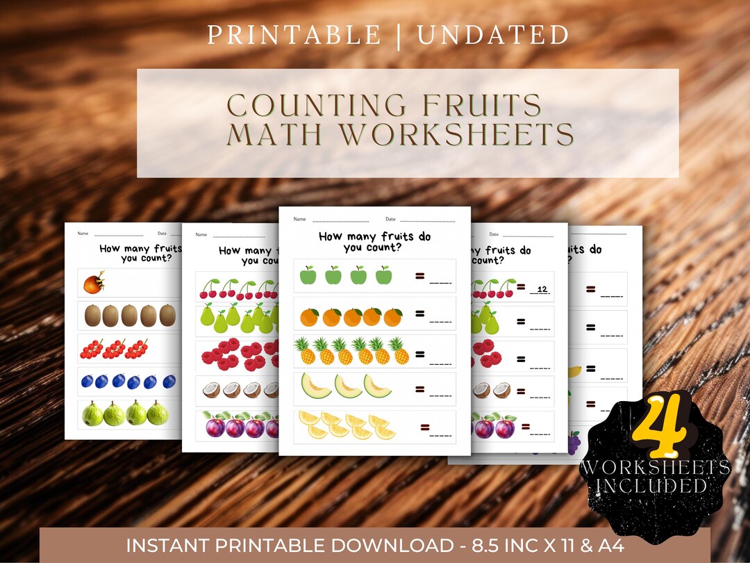 Fruit Counting Worksheets for Kids | Preschool & Kindergarten Math ...