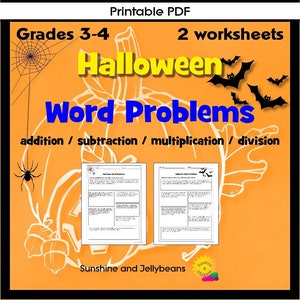 Halloween Word Problems - Grades 3-4 - holiday-theme math - 2 Fun Worksheets!