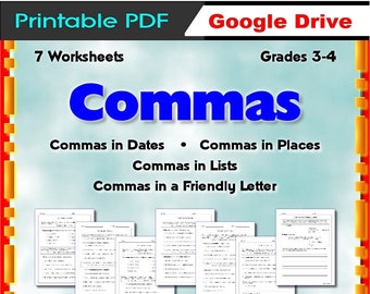 Commas in Dates Places Lists Letters Grades 2-3-4 7 - Etsy ...
