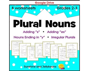 Plural Nouns, Regular Irregular - Parts of Speech, Writing Skills - no-prep worksheets Grades 2 and 3  - Google Drive format